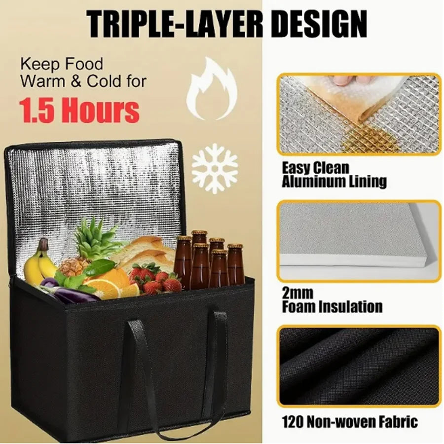 Premium Insulated Reusable Grocery Tote - Versatile Soft Cooler Bag for Hot and Cold Food Delivery, Lightweight and Foldable