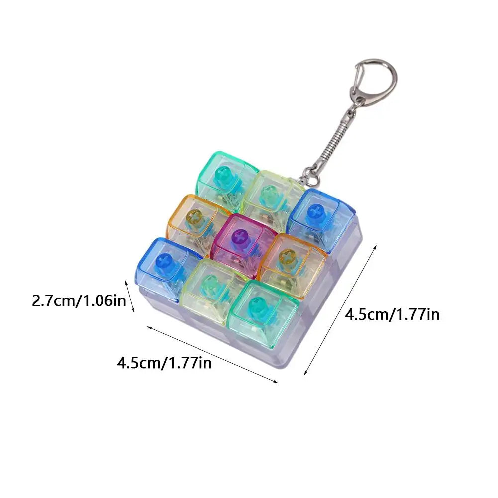 9 Keys LED Keyboard Keycap Keychain, Mechanical Switch Clicker Button, Relief Stress Pinch Toy, Transparent Fidget Keyring