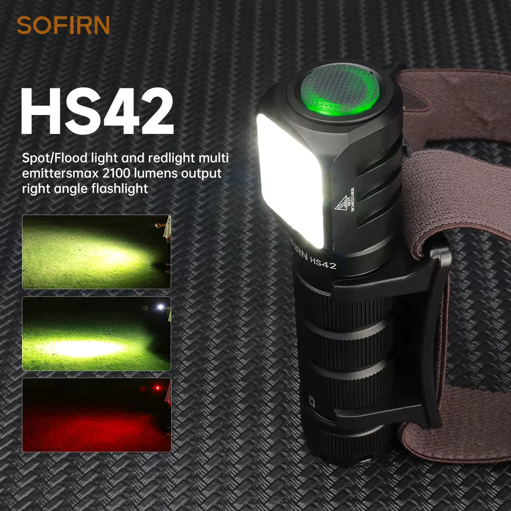 HS42 Headlamp 2100Lm 18650 EDC USB C Rechargeable Flashlight SST40 LED Torch with Magnetic for Camping