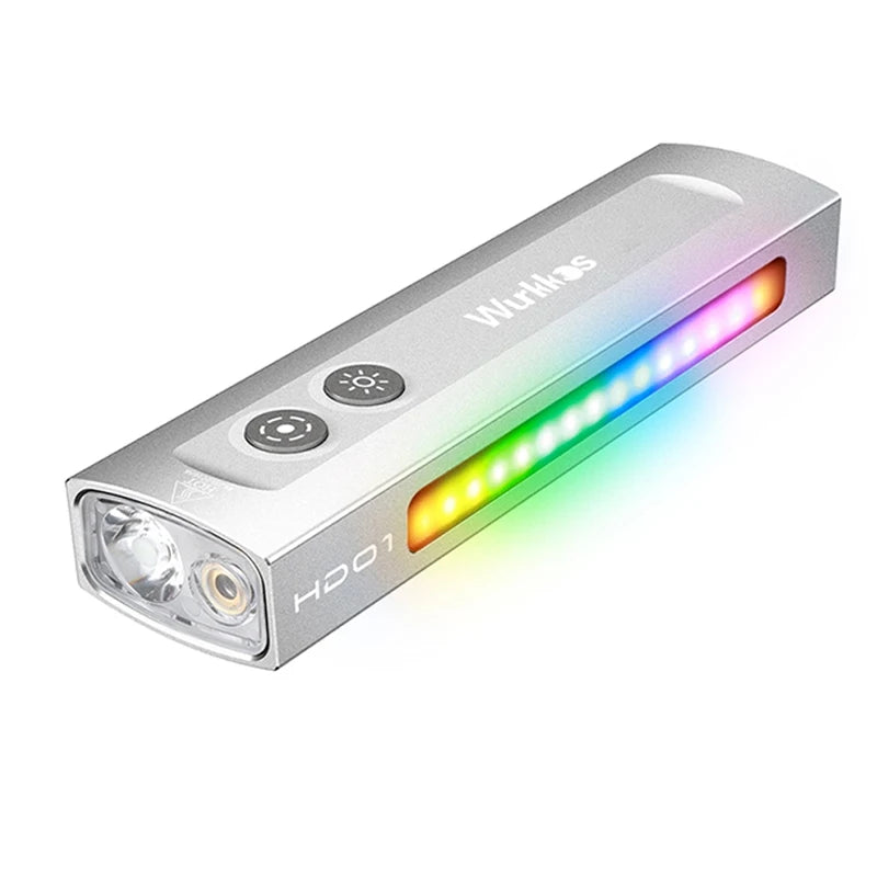 NEW HD01 Multifunctional Flashlight 1200 LM with Green Light White Light 90CRI Side RGB Lights IP65 Waterproof Hiking