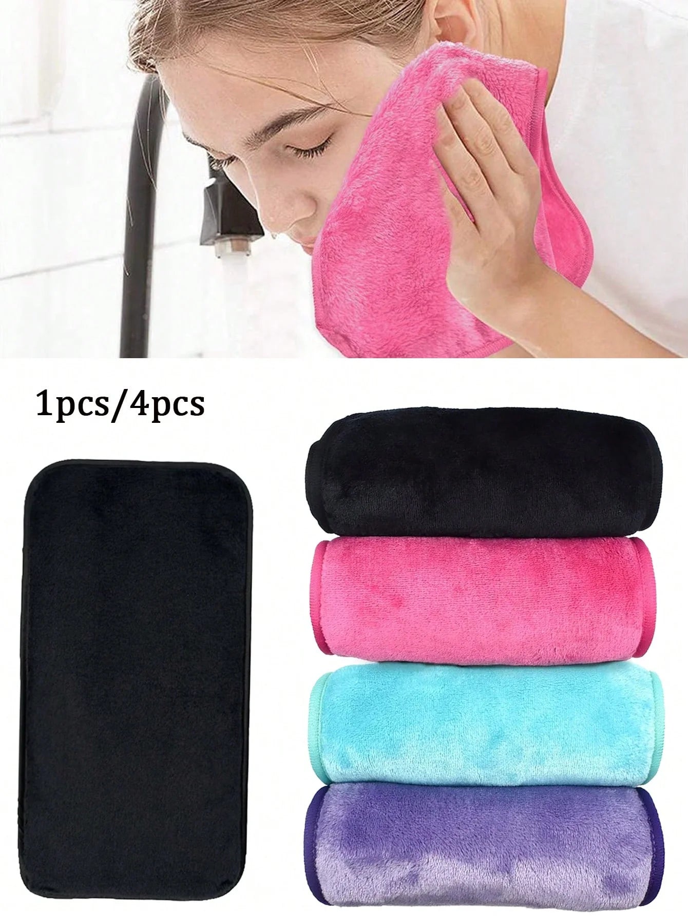 Reusable Makeup Remover Cloth - Soft Microfiber Facial Cleansing Towel for Face, Eyes, and Lips (1 Pack/4 Pack)