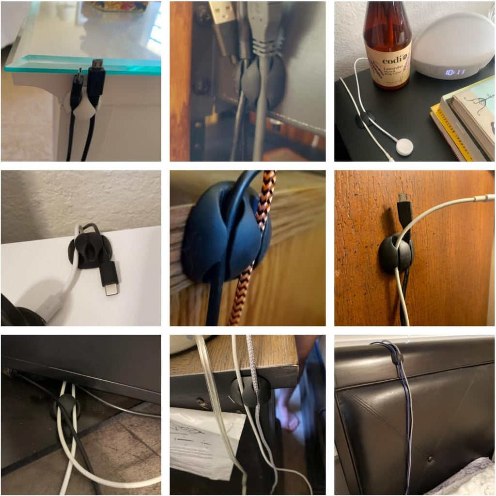 16-Pack Self-Adhesive Cable Management Clips - White Cord Organizer for Desks, Nightstands, Chargers, Computers, Home, Office, and Vehicles