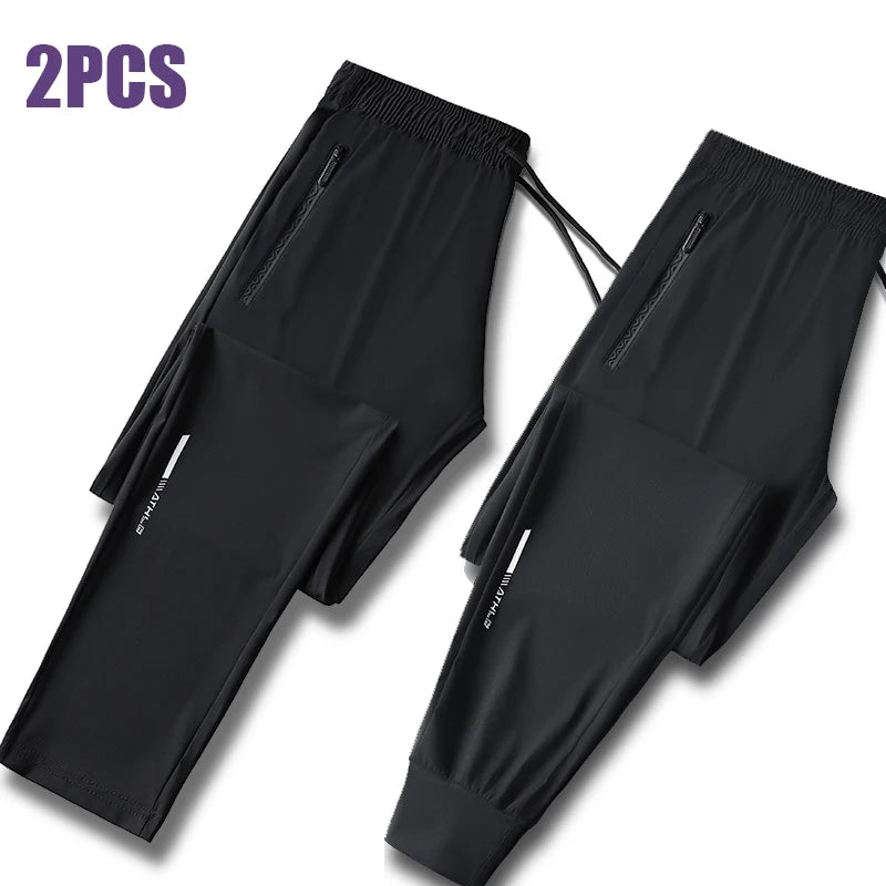 High Quality Ice Silk Pants for Men'S Summer Slim Casual New Loose High Elasticity Quick Drying Outdoor Running Casual Pants