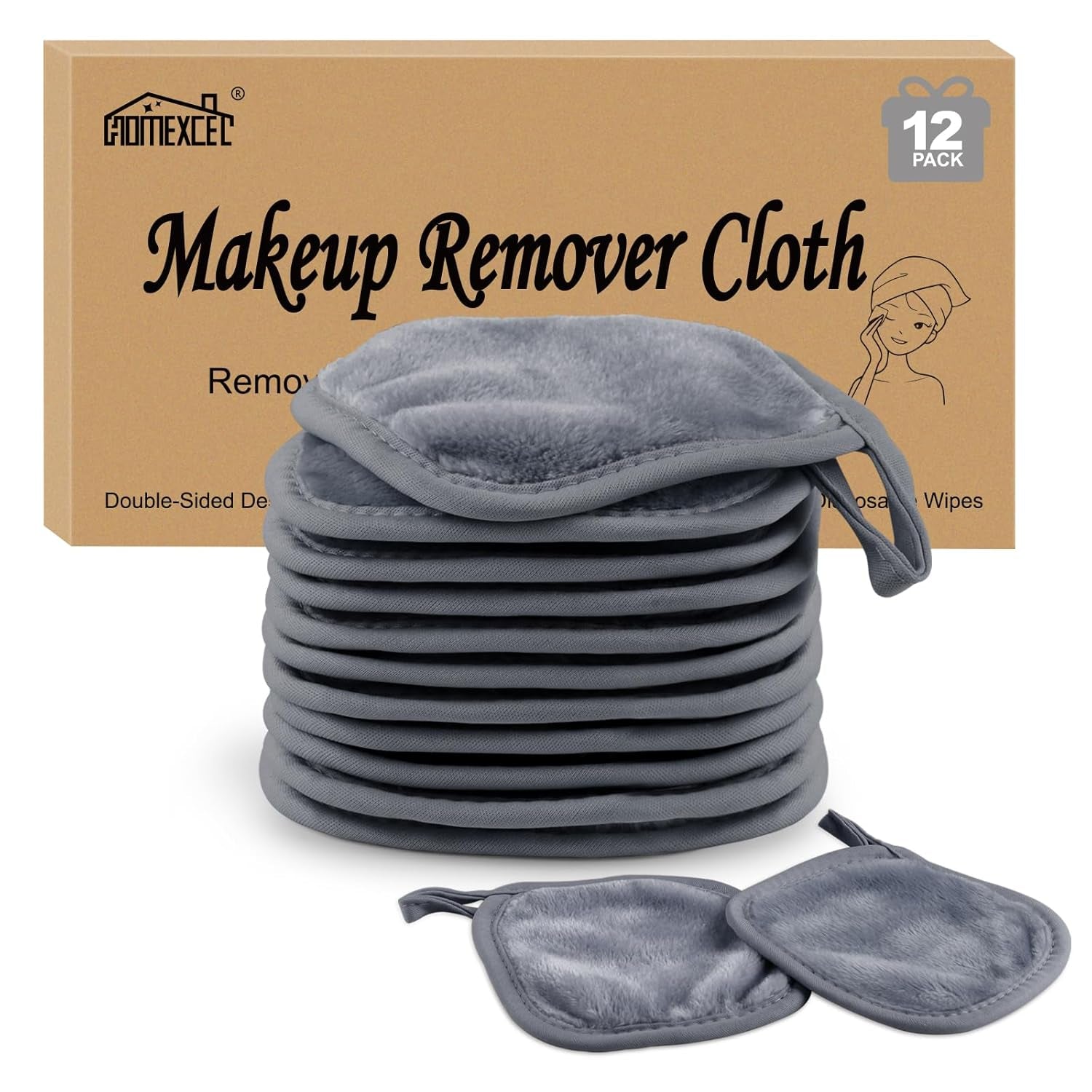 Makeup Remover Cloth 12 Pack, Reusable Makeup Remover Pads, Washable Ultra Soft Facial Cleansing Cloths for All Skin Types, 5 X 5 In, Pink