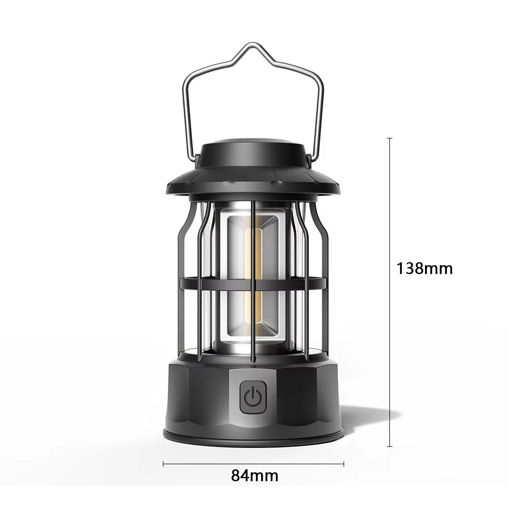 New Retro Camping Lantern Portable USB-C Rechargeable Outdoor Tent Light Gift for Camper