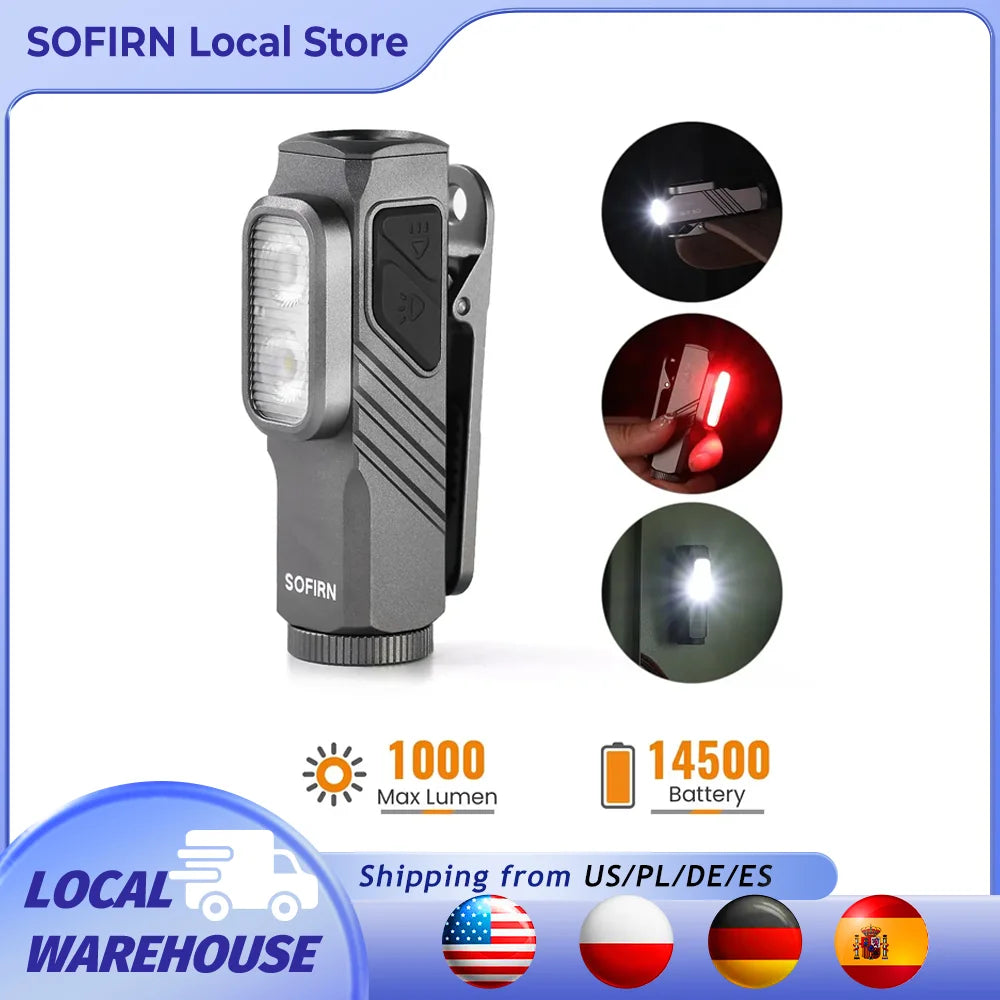 ST10 1000LM EDC Flashlight USB C 14500 Rechargeable with Red Light 660NM Magnetic Tail & Clip Dual Switch Torch