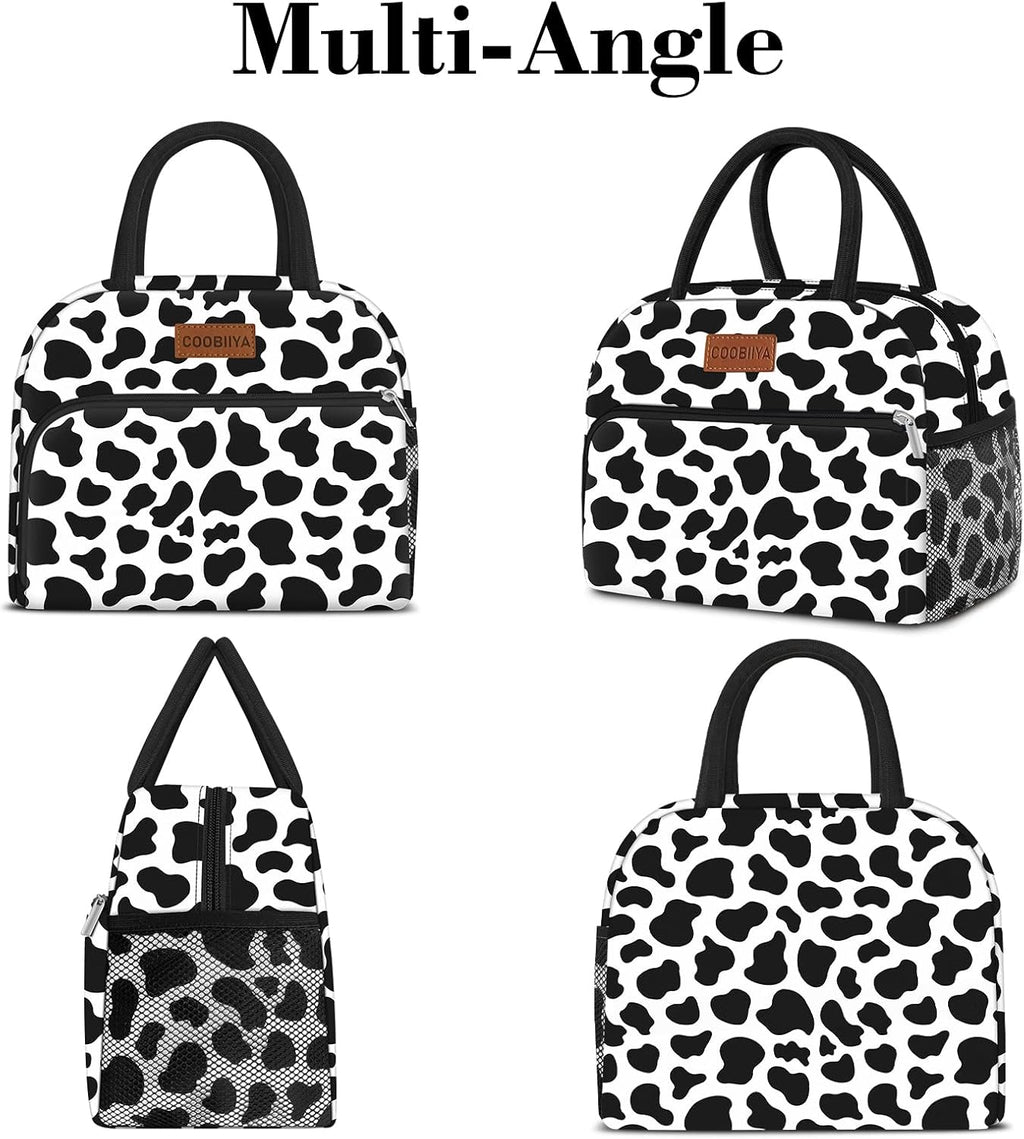 Lunch Bag Women, Lunch Box for Women Adult Men, Small Leakproof Cute Lunch Tote Large Capacity Reusable Insulated Cooler Lunch Container for Work/Office/Picnic/Travel-Cow