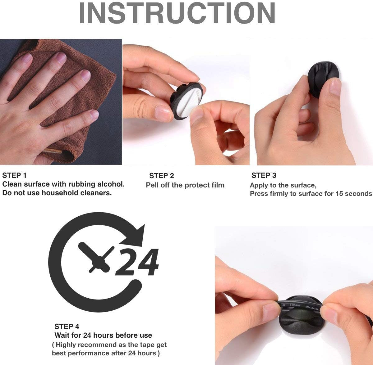 16-Pack Self-Adhesive Cable Management Clips - White Cord Organizer for Desks, Nightstands, Chargers, Computers, Home, Office, and Vehicles