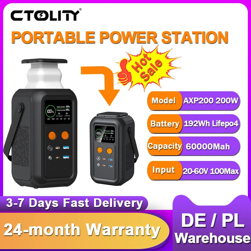 200W Power Station Camping 192Wh Lifepo4 Power Bank 60000Mah Portable Charger Battery Emergency Power USB TYPE-C Port