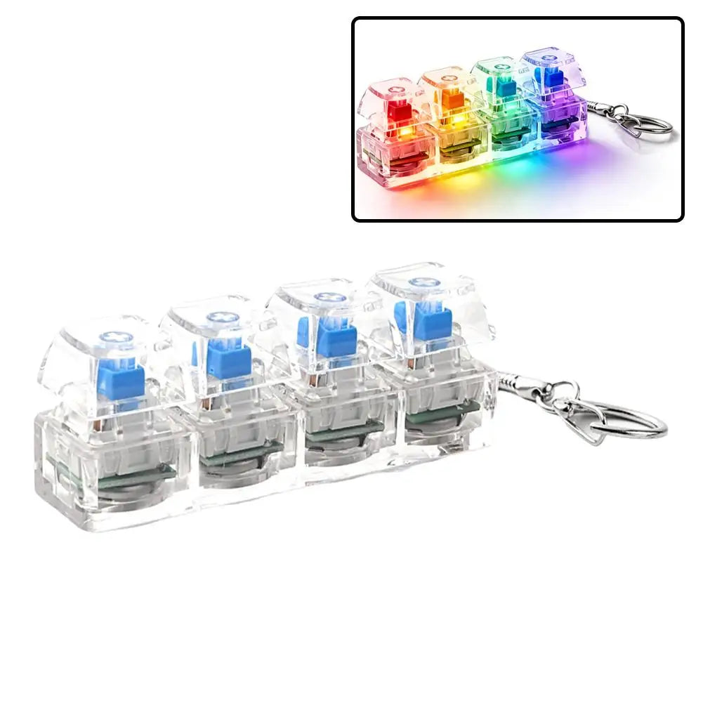 9 Keys LED Keyboard Keycap Keychain, Mechanical Switch Clicker Button, Relief Stress Pinch Toy, Transparent Fidget Keyring