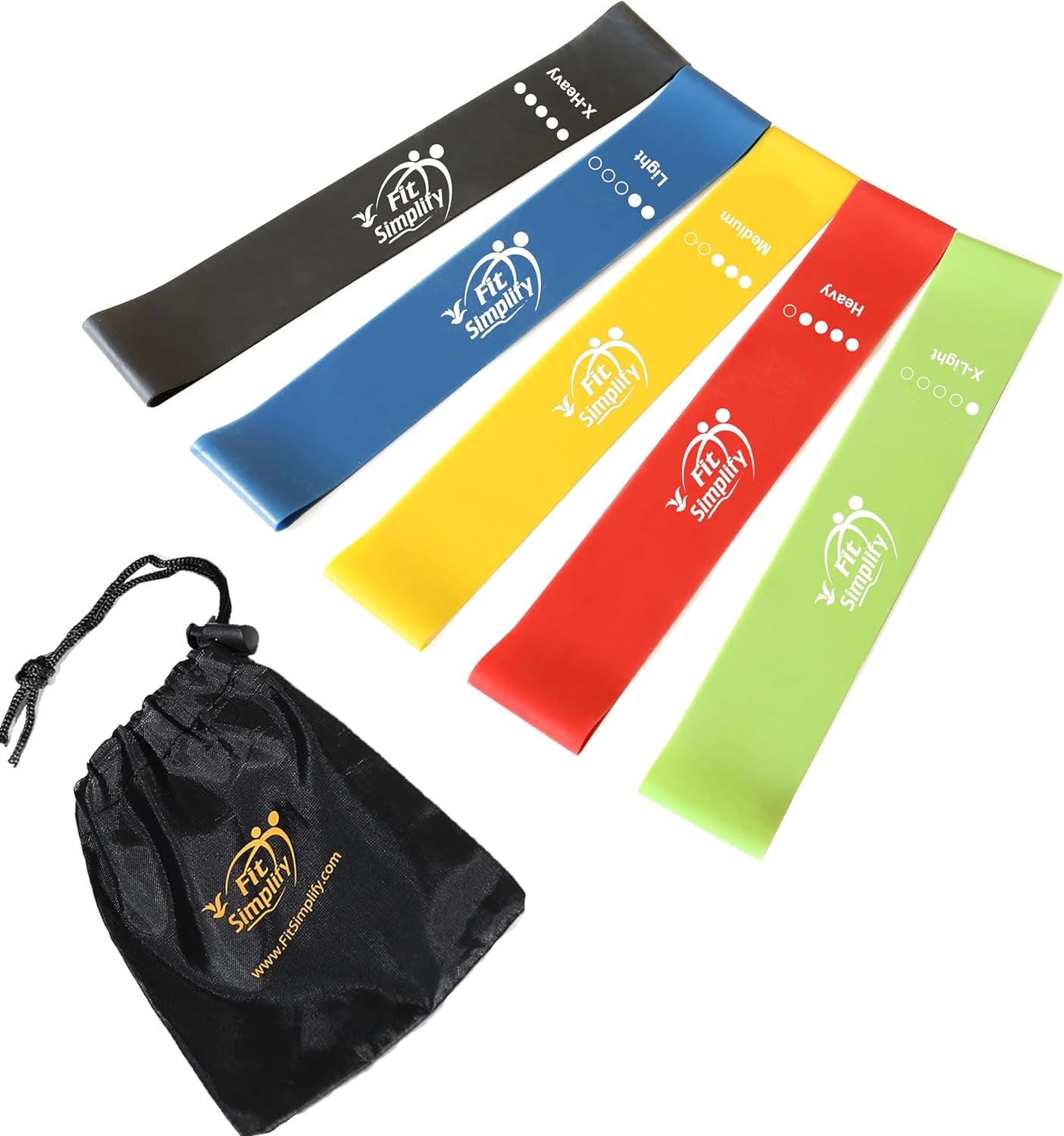 Resistance Loop Exercise Bands - Complete Set of 5 with Instruction Guide and Carry Bag