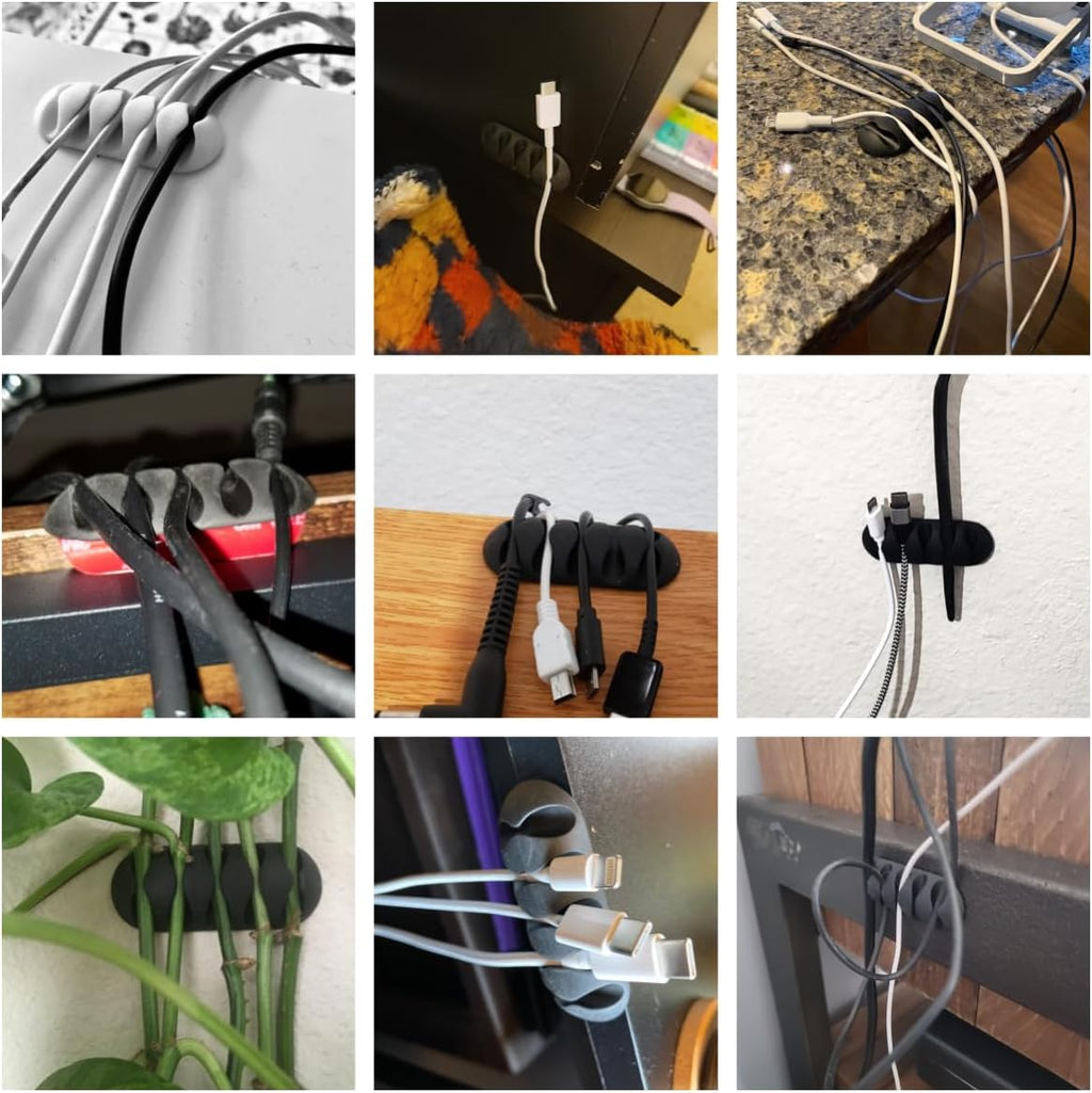 16-Pack Self-Adhesive Cable Management Clips - White Cord Organizer for Desks, Nightstands, Chargers, Computers, Home, Office, and Vehicles