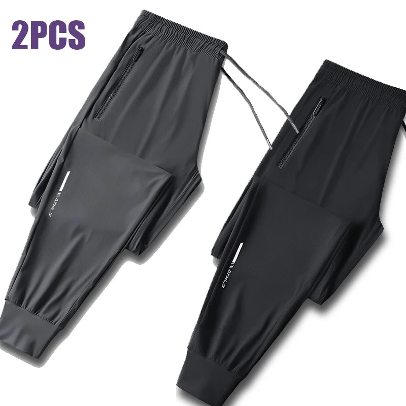 High Quality Ice Silk Pants for Men'S Summer Slim Casual New Loose High Elasticity Quick Drying Outdoor Running Casual Pants