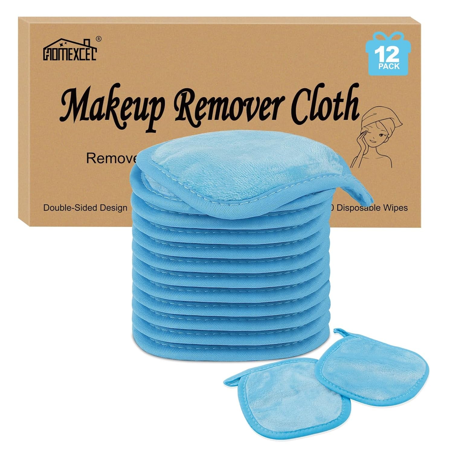 Makeup Remover Cloth 12 Pack, Reusable Makeup Remover Pads, Washable Ultra Soft Facial Cleansing Cloths for All Skin Types, 5 X 5 In, Pink