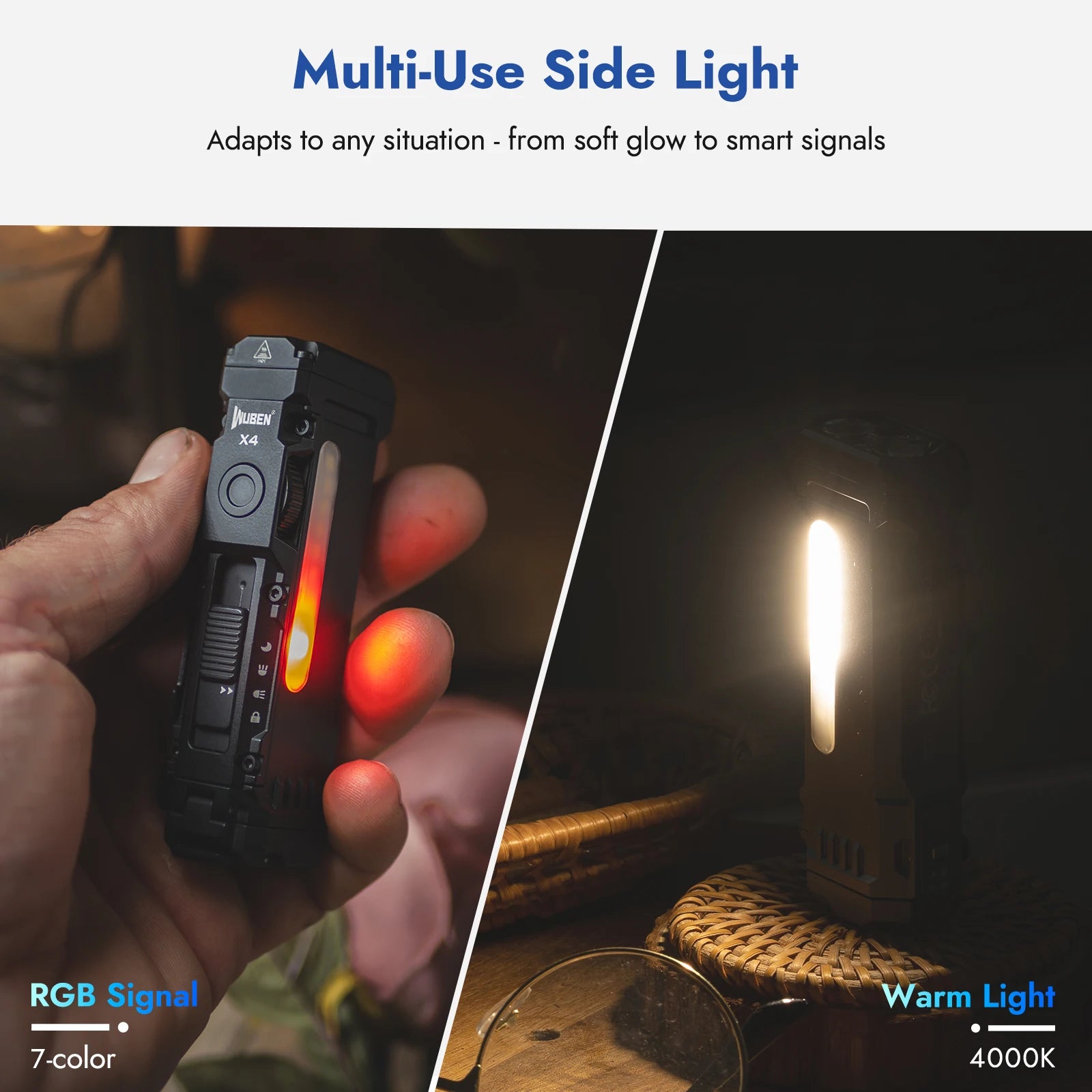 X4 EDC Flat Flashlight with RGB Light, 1500 Lumens Mini Flashlight with Tactical Switch and Magnetic, IP68 Portable Pocket