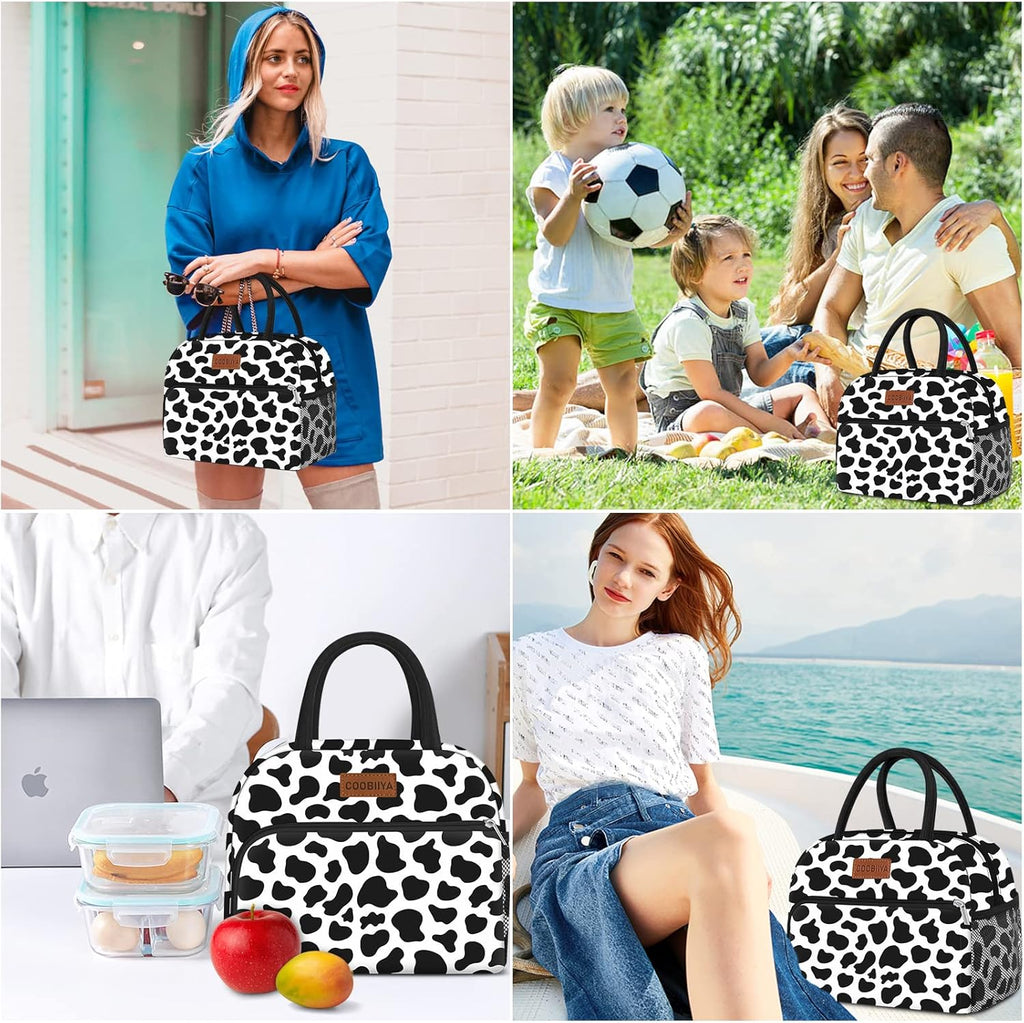 Lunch Bag Women, Lunch Box for Women Adult Men, Small Leakproof Cute Lunch Tote Large Capacity Reusable Insulated Cooler Lunch Container for Work/Office/Picnic/Travel-Cow