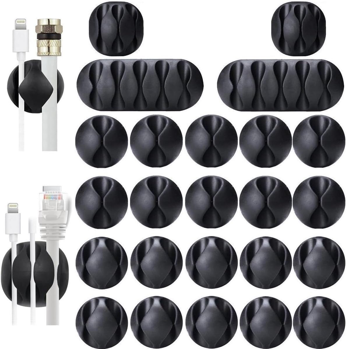 16-Pack Self-Adhesive Cable Management Clips - White Cord Organizer for Desks, Nightstands, Chargers, Computers, Home, Office, and Vehicles