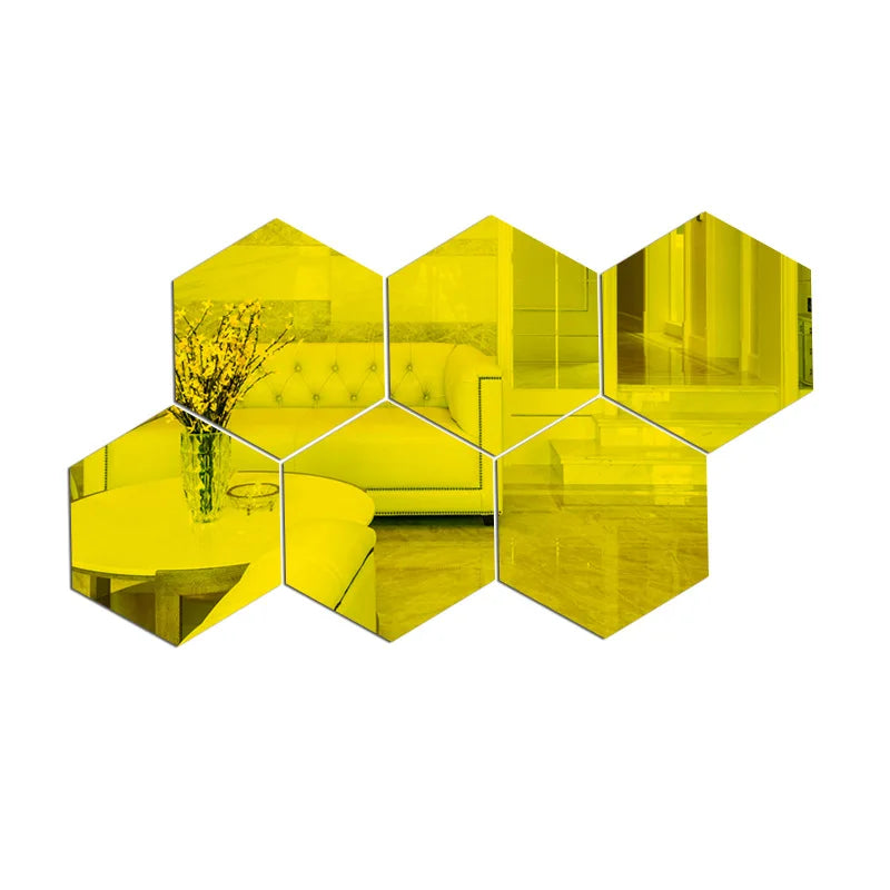 6/12Pcs 3D Mirror Wall Sticker Hexagon Decal Home Decor DIY Self-Adhesive Mirror Decor Stickers Art Wall Decoration 126Mm Large