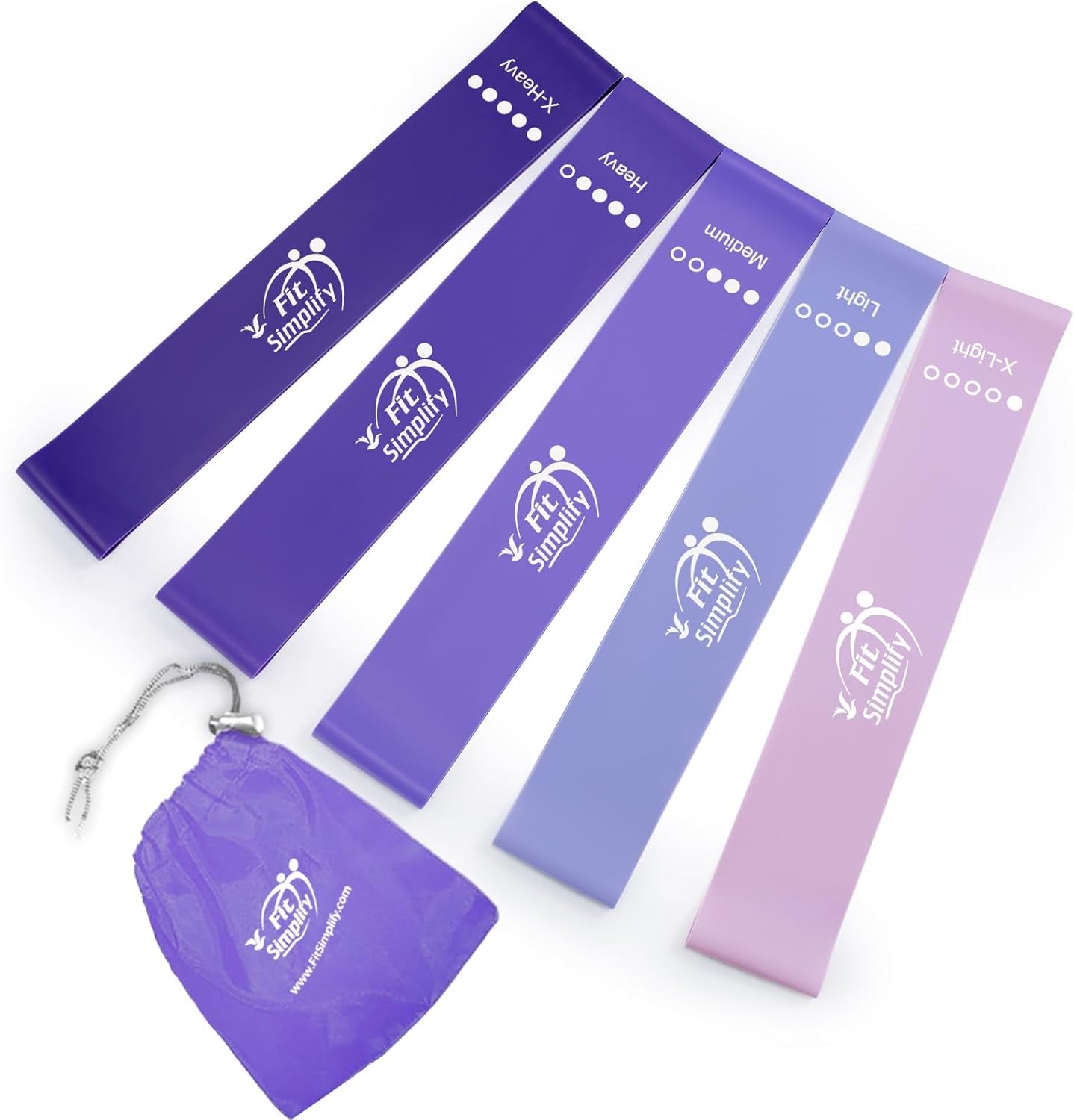 Resistance Loop Exercise Bands - Complete Set of 5 with Instruction Guide and Carry Bag