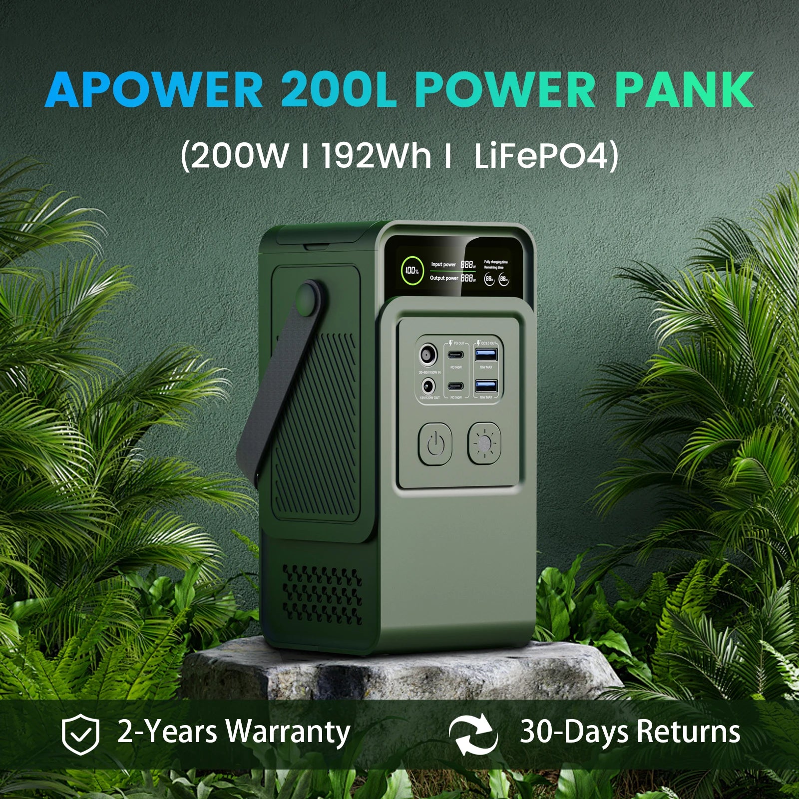 200W Power Station Camping 192Wh Lifepo4 Power Bank 60000Mah Portable Charger Battery Emergency Power USB TYPE-C Port