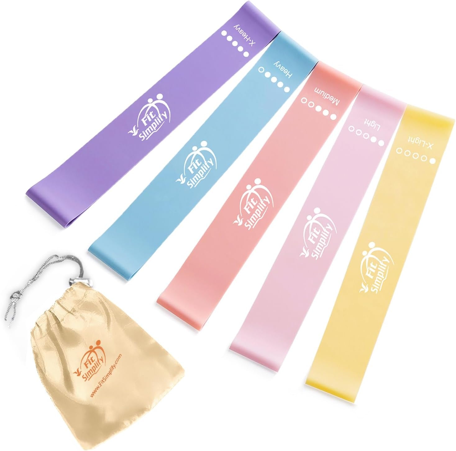 Resistance Loop Exercise Bands - Complete Set of 5 with Instruction Guide and Carry Bag