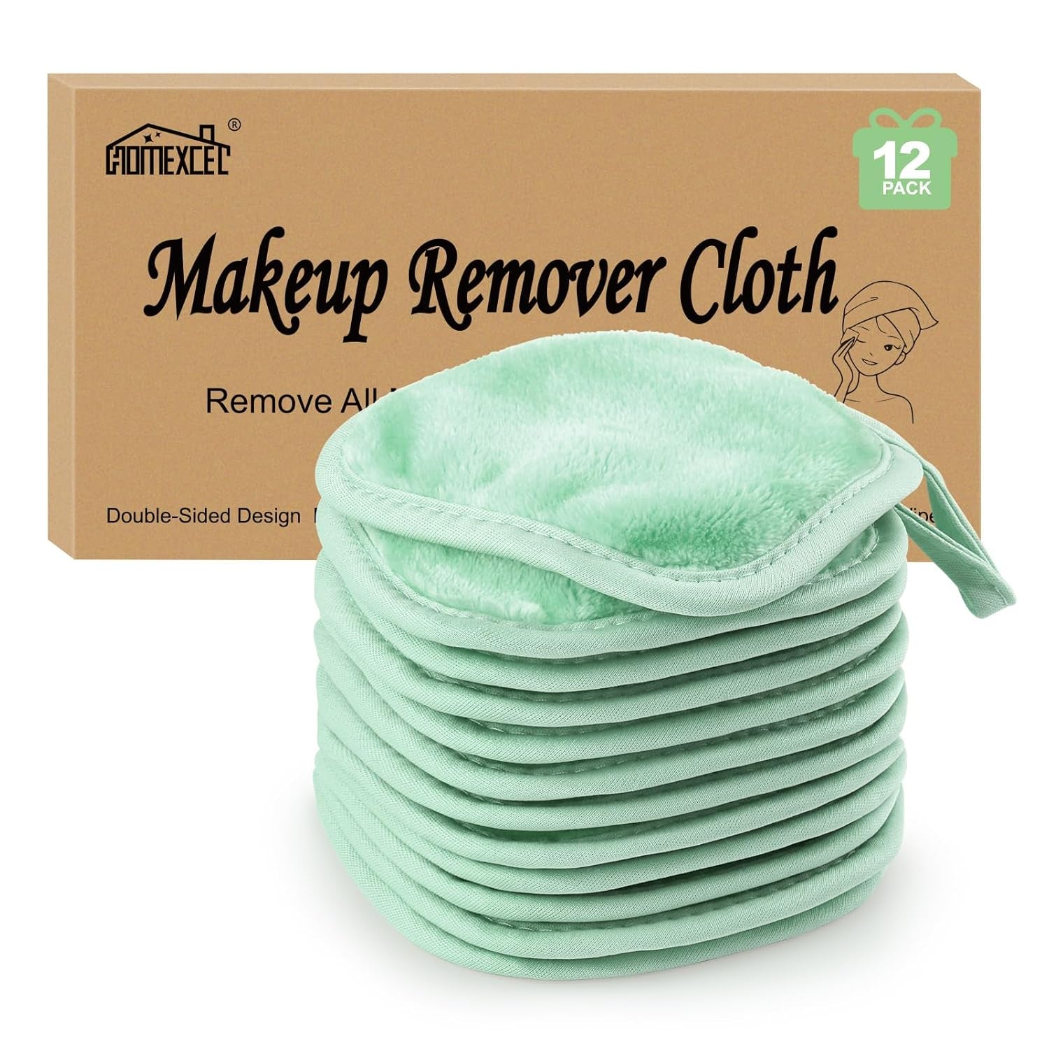 Makeup Remover Cloth 12 Pack, Reusable Makeup Remover Pads, Washable Ultra Soft Facial Cleansing Cloths for All Skin Types, 5 X 5 In, Pink