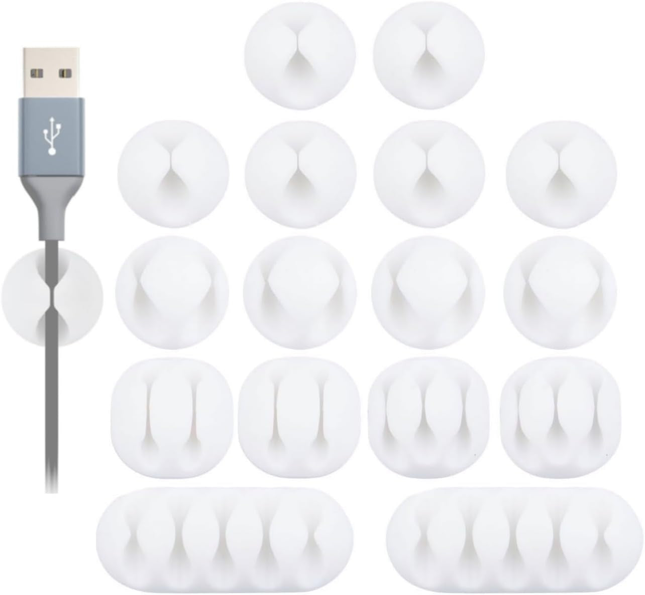 16-Pack Self-Adhesive Cable Management Clips - White Cord Organizer for Desks, Nightstands, Chargers, Computers, Home, Office, and Vehicles