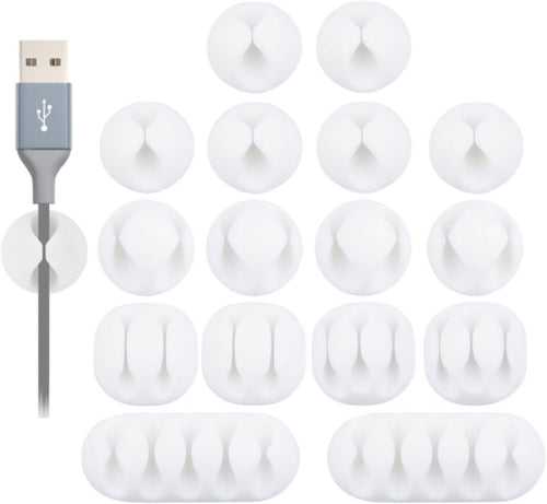16-Pack Self-Adhesive Cable Management Clips - White Cord Organizer for Desks, Nightstands, Chargers, Computers, Home, Office, and Vehicles