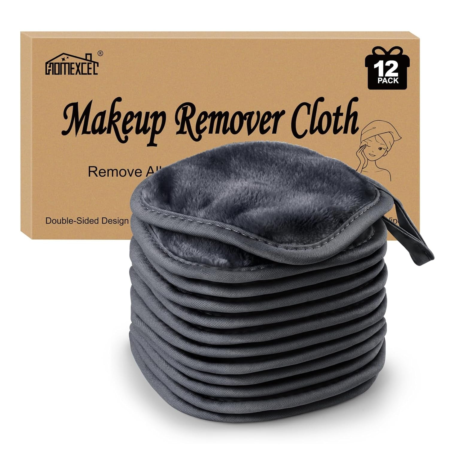 Makeup Remover Cloth 12 Pack, Reusable Makeup Remover Pads, Washable Ultra Soft Facial Cleansing Cloths for All Skin Types, 5 X 5 In, Pink