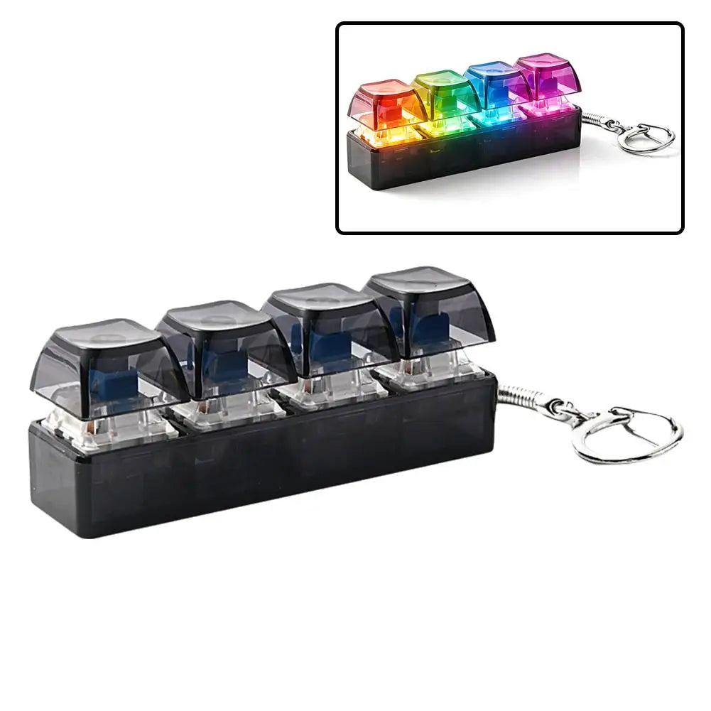 9 Keys LED Keyboard Keycap Keychain, Mechanical Switch Clicker Button, Relief Stress Pinch Toy, Transparent Fidget Keyring