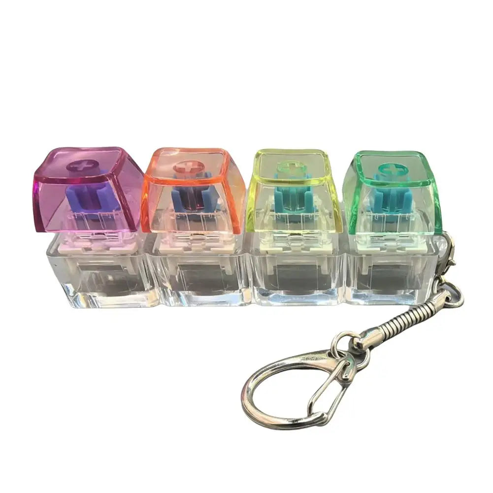 9 Keys LED Keyboard Keycap Keychain, Mechanical Switch Clicker Button, Relief Stress Pinch Toy, Transparent Fidget Keyring