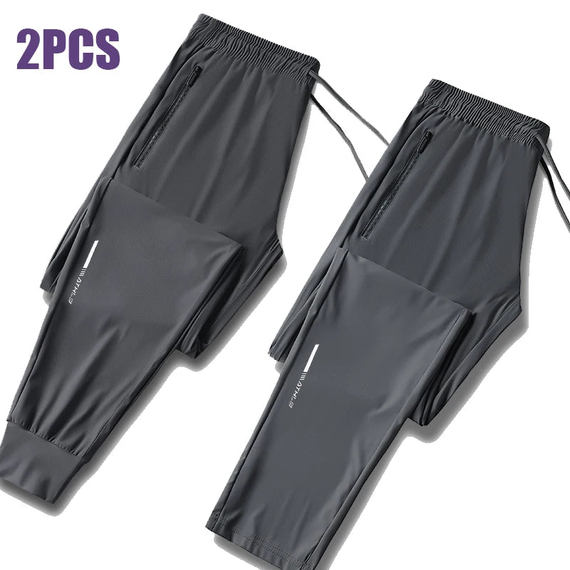 High Quality Ice Silk Pants for Men'S Summer Slim Casual New Loose High Elasticity Quick Drying Outdoor Running Casual Pants
