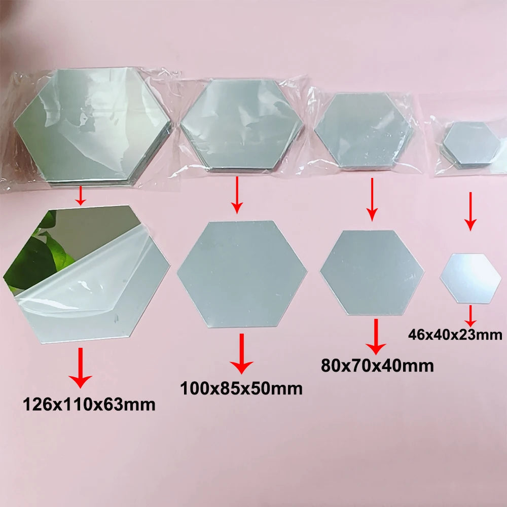 6/12Pcs 3D Mirror Wall Sticker Hexagon Decal Home Decor DIY Self-Adhesive Mirror Decor Stickers Art Wall Decoration 126Mm Large