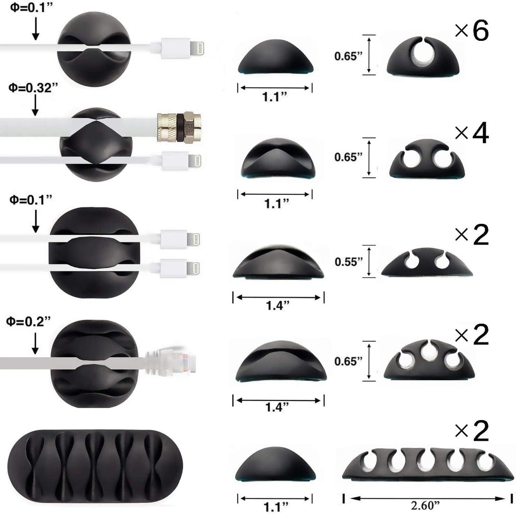 16-Pack Self-Adhesive Cable Management Clips - White Cord Organizer for Desks, Nightstands, Chargers, Computers, Home, Office, and Vehicles