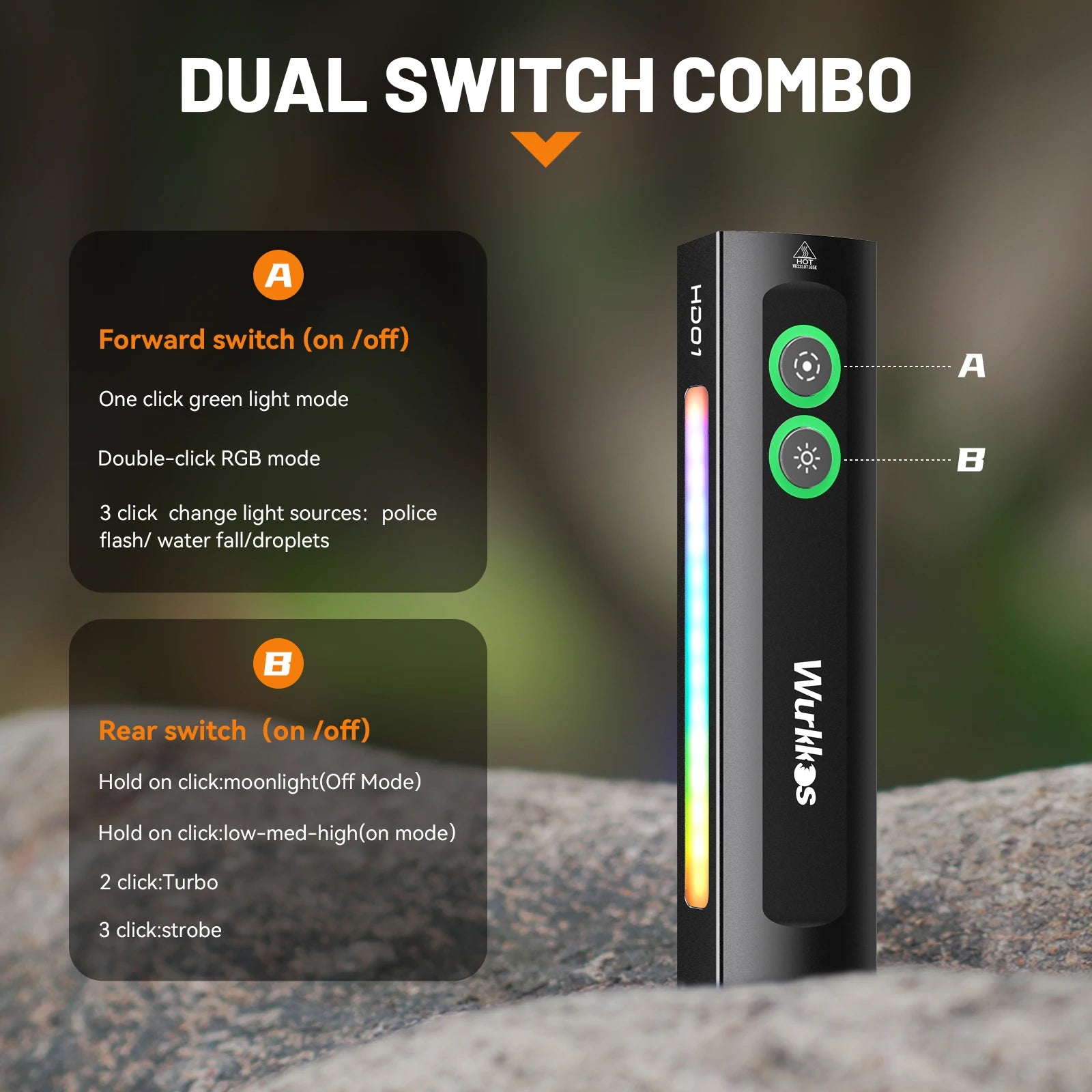 NEW HD01 Multifunctional Flashlight 1200 LM with Green Light White Light 90CRI Side RGB Lights IP65 Waterproof Hiking