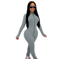 BWQ Sexy Solid Color Long Sleeve Deep V Bodycon Rompers Women Jumpsuit Sport Suit Fashion Zip up Long Pants Overalls Fitness Set