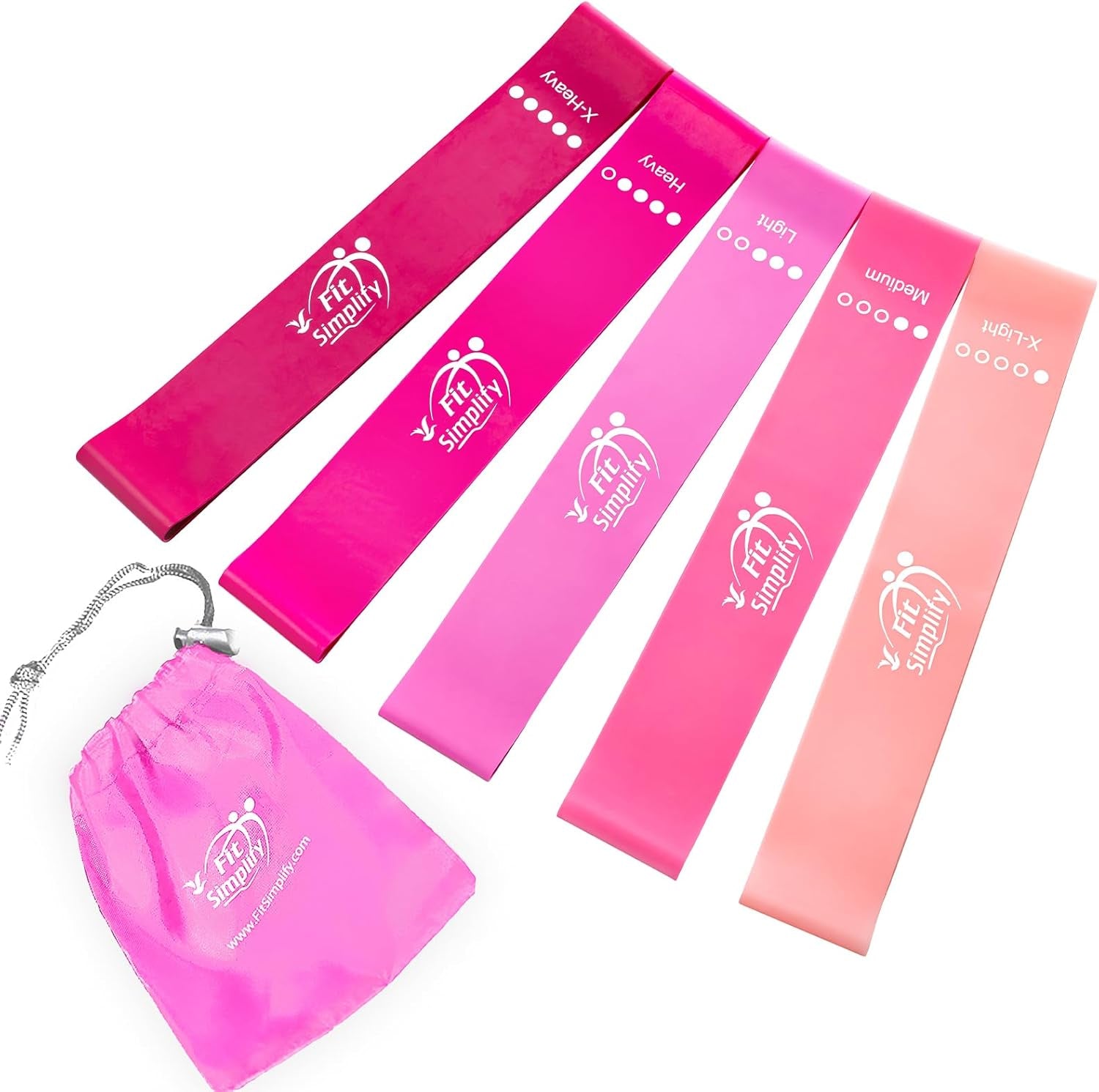 Resistance Loop Exercise Bands - Complete Set of 5 with Instruction Guide and Carry Bag