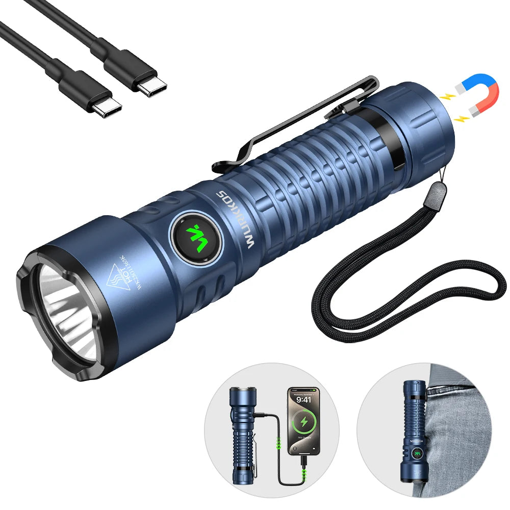 TS28 EDC Flashlight 3200 Lm Rechargeable 21700 Battery 506M Beam Distance Magnetic Tail Cap Self-Defense Flashlight