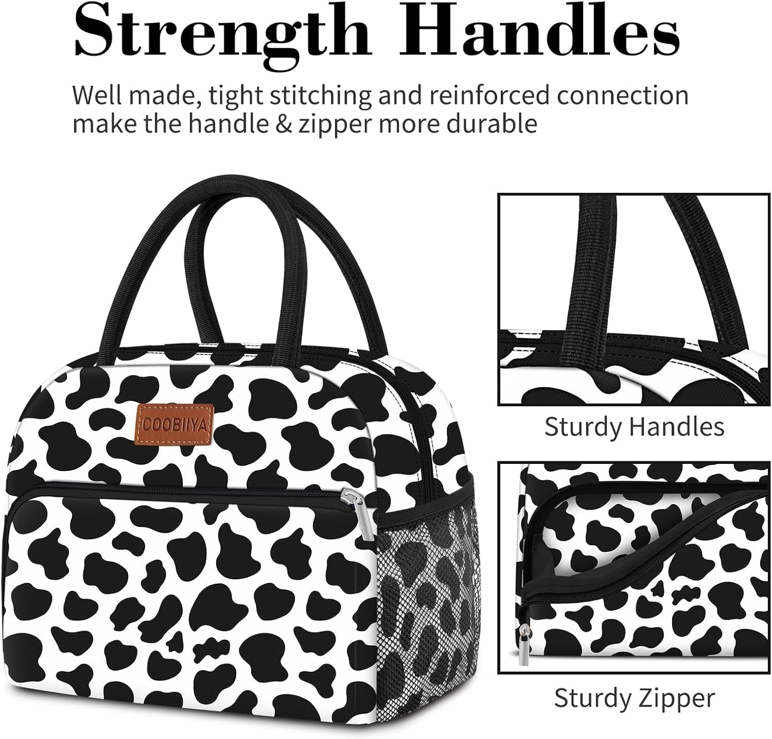 Lunch Bag Women, Lunch Box for Women Adult Men, Small Leakproof Cute Lunch Tote Large Capacity Reusable Insulated Cooler Lunch Container for Work/Office/Picnic/Travel-Cow
