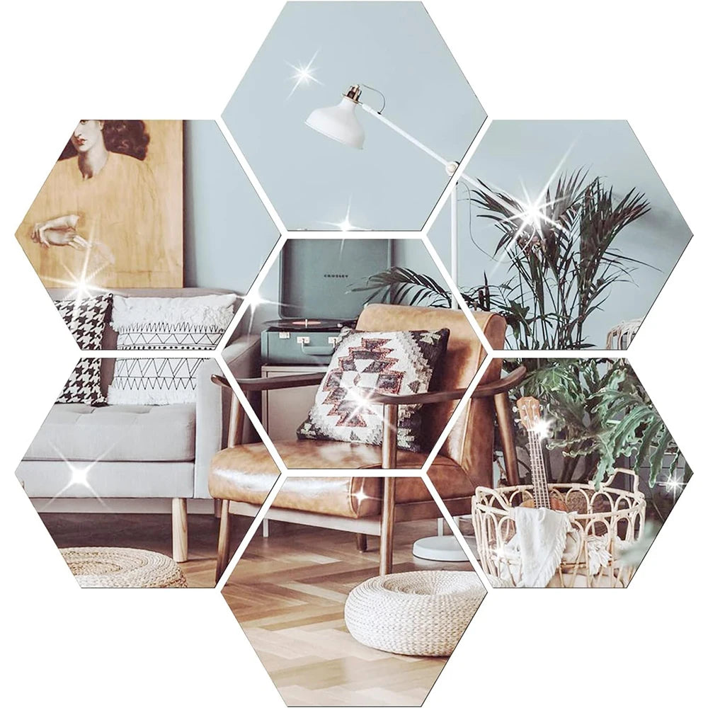 6/12Pcs 3D Mirror Wall Sticker Hexagon Decal Home Decor DIY Self-Adhesive Mirror Decor Stickers Art Wall Decoration 126Mm Large