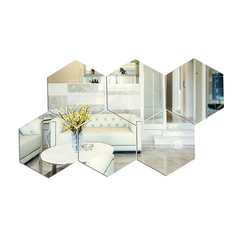 6/12Pcs 3D Mirror Wall Sticker Hexagon Decal Home Decor DIY Self-Adhesive Mirror Decor Stickers Art Wall Decoration 126Mm Large