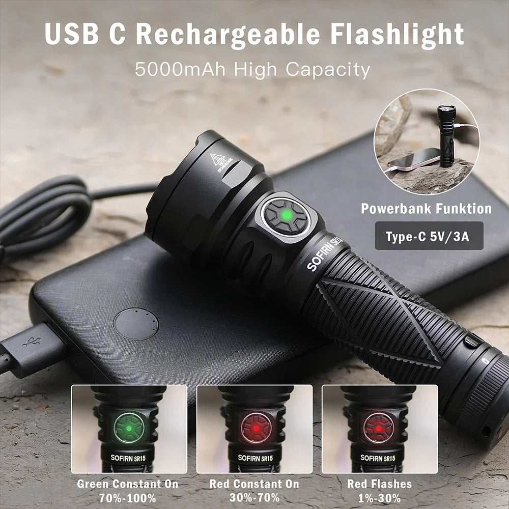 SR15 4500LM Flashlight SFT25R Powerful LED Light 21700 USB C Rechargeable Discharge Torch