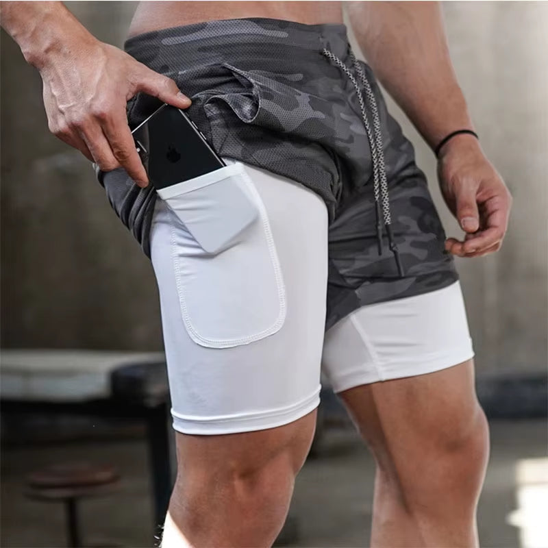 Camouflage Running Shorts, Men'S Gym Sports Shorts 2-In-1, Quick Dry Exercise Training, Outdoor Sports Fitness Jogging Shorts