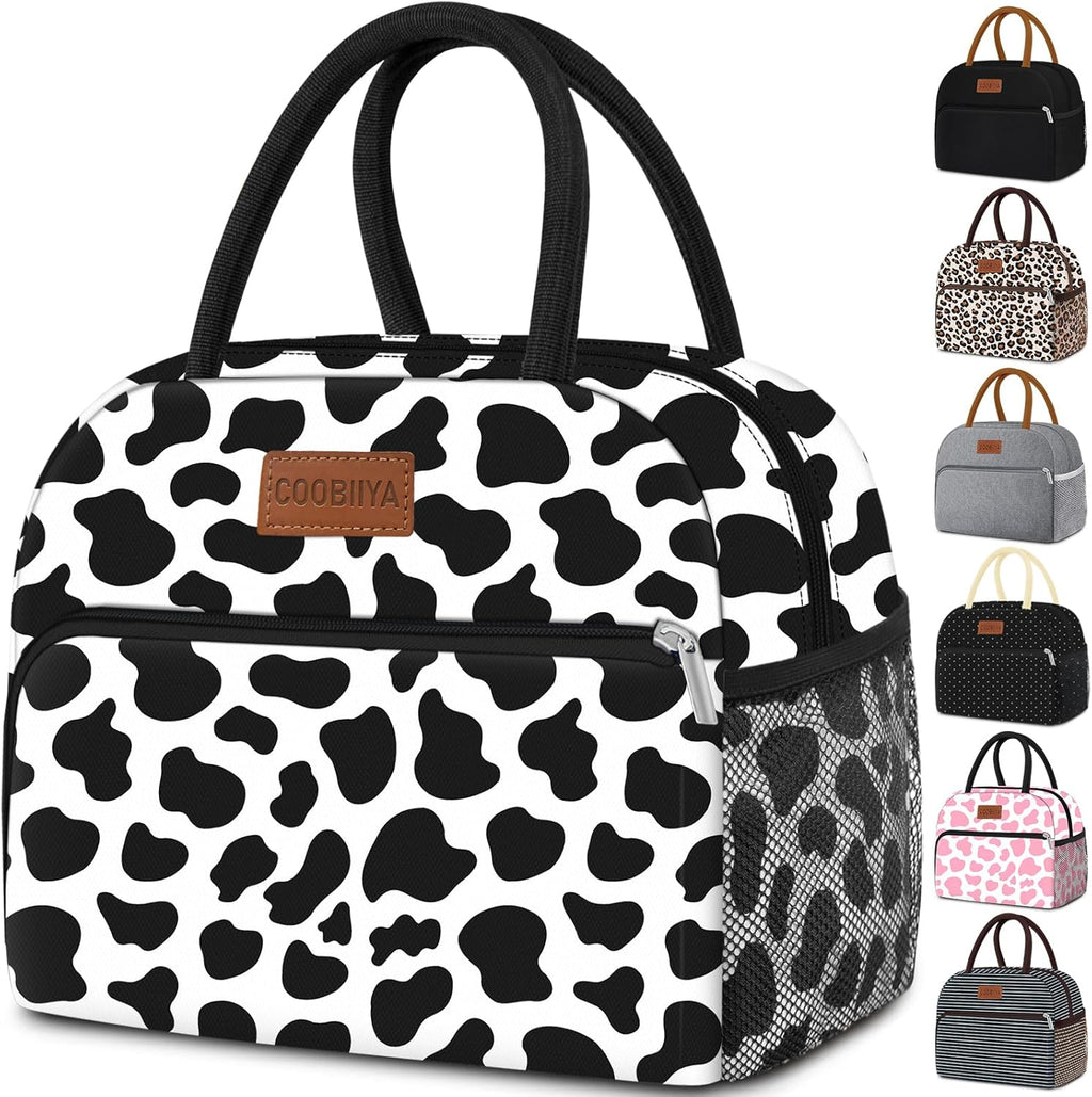 Lunch Bag Women, Lunch Box for Women Adult Men, Small Leakproof Cute Lunch Tote Large Capacity Reusable Insulated Cooler Lunch Container for Work/Office/Picnic/Travel-Cow