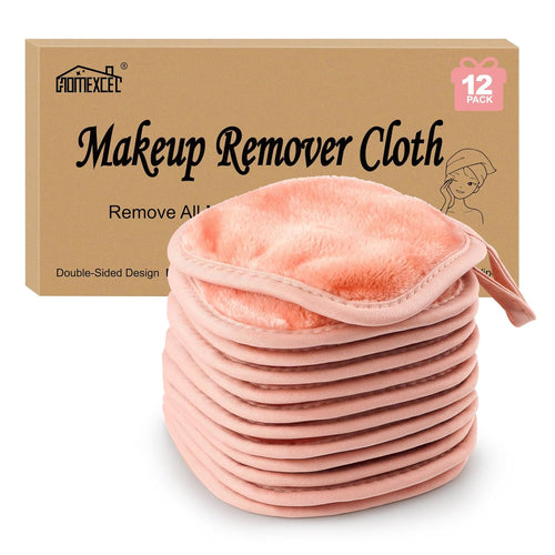Makeup Remover Cloth 12 Pack, Reusable Makeup Remover Pads, Washable Ultra Soft Facial Cleansing Cloths for All Skin Types, 5 X 5 In, Pink