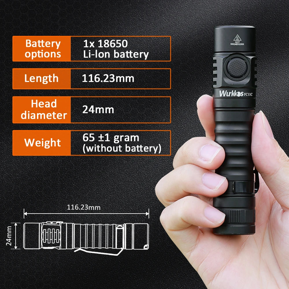 FC11C Flashlight Nippon Chemical 519A Mountaineering Edition 18650 Battery Max Output 1200 Lm USB-C Charging Daily Carry