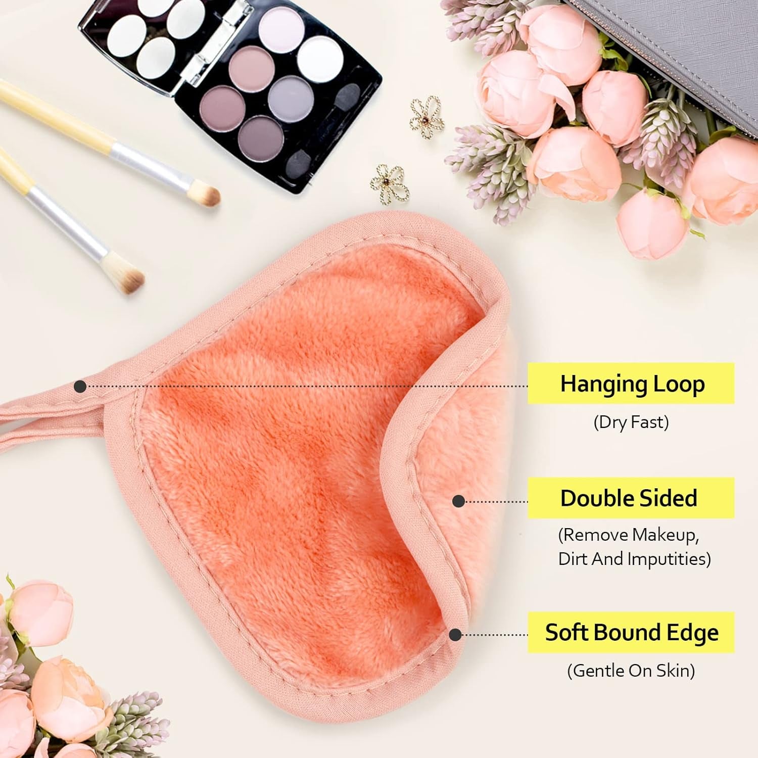 Makeup Remover Cloth 12 Pack, Reusable Makeup Remover Pads, Washable Ultra Soft Facial Cleansing Cloths for All Skin Types, 5 X 5 In, Pink