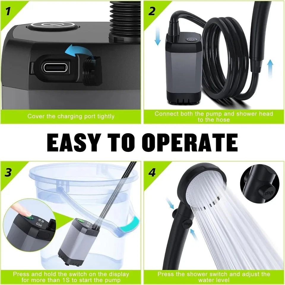 Portable Shower for Camping, 6000Mah Rechargeable Camping Shower, 4 Spray Modes