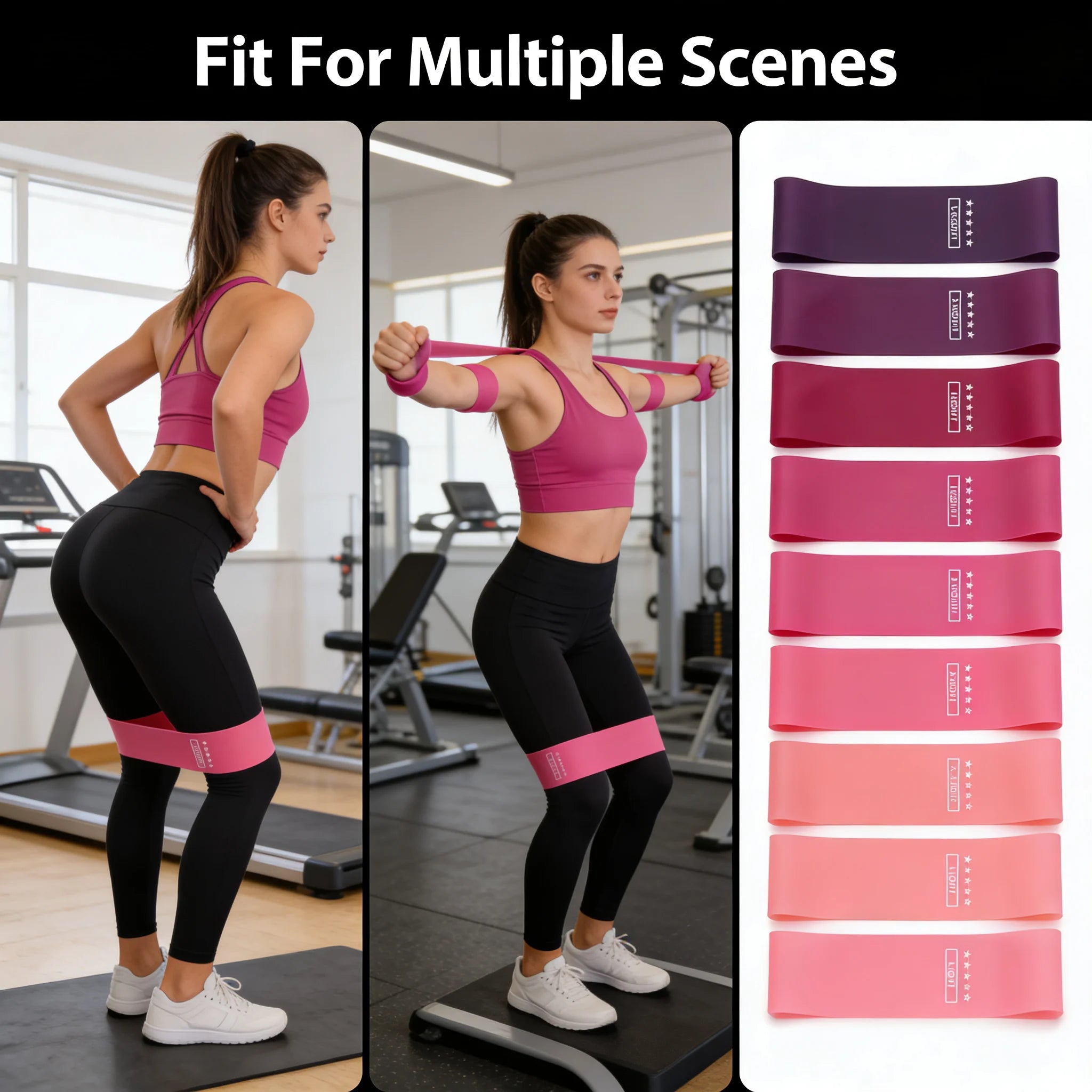 TPE Resistance Bands Set 5 Levels Non-Slip Exercise Booty Bands for Hip Legs Glutes Workout Yoga Fitness
