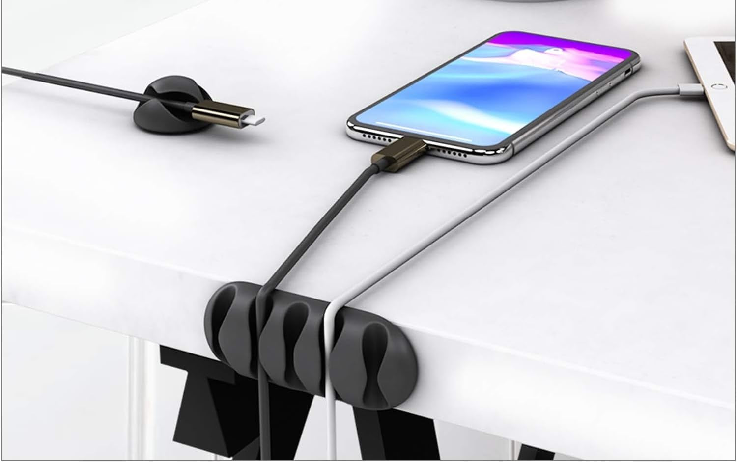 16-Pack Self-Adhesive Cable Management Clips - White Cord Organizer for Desks, Nightstands, Chargers, Computers, Home, Office, and Vehicles